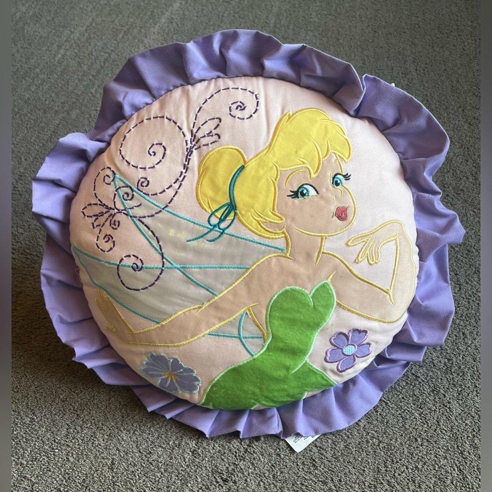 Vintage 2009 Disney Fairies ‘Tinker Bell’ Purple Ruffled Circle Pillow